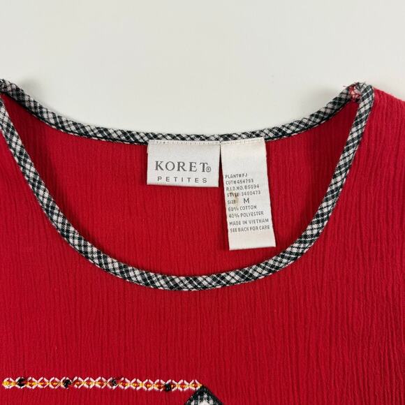 Vintage Red Boxy Fitted Embroidered & Beaded Sleeveless Folk Tank Top - Picture 3 of 6